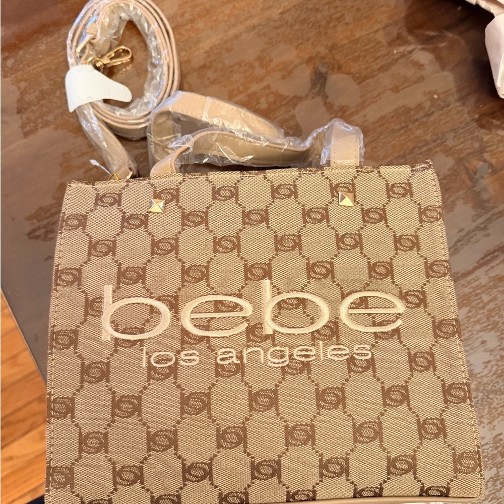 Bebe Beige Monogram Mini Tote Bag